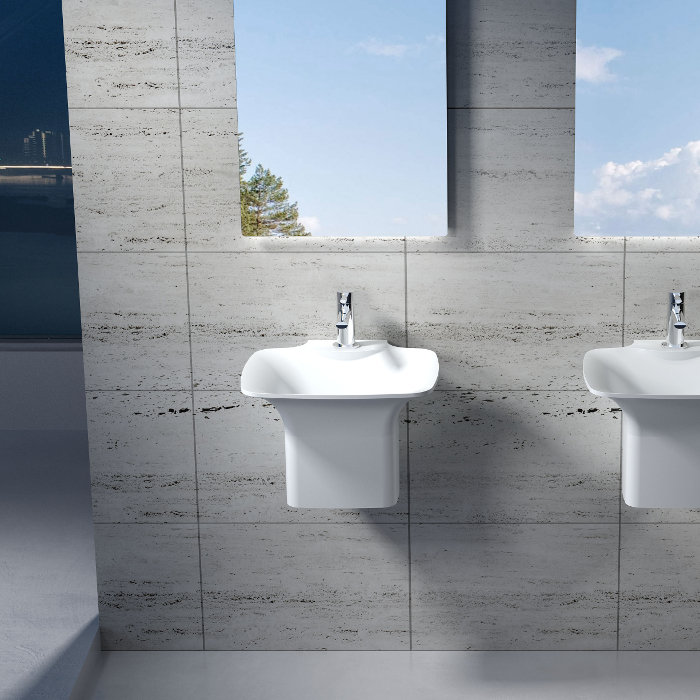 InFurniture 18.11'' Stone Square Semi-Pedestal Bathroom Sink | Wayfair